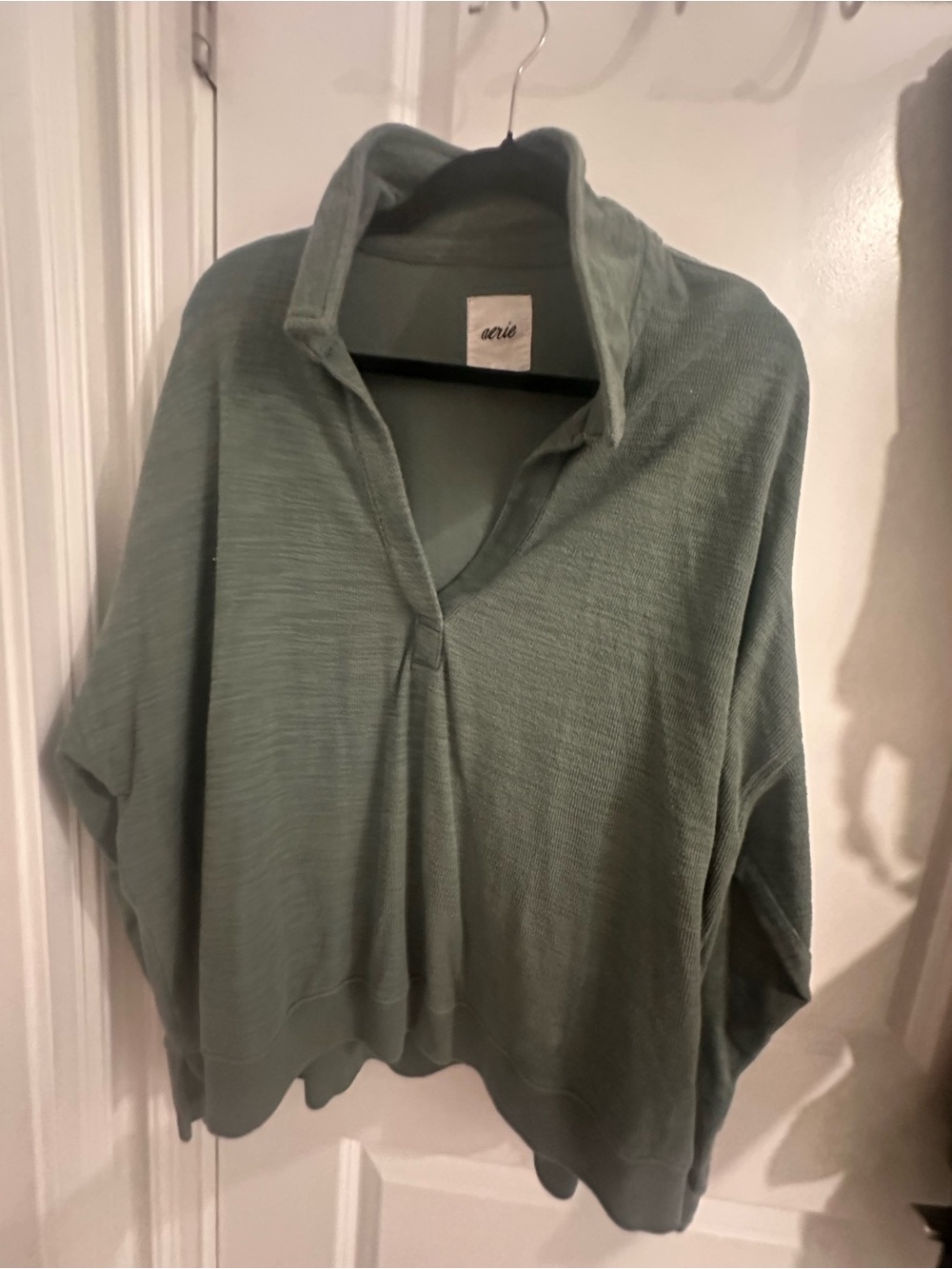 aerie Sage Green Quarter Pullover Sweatshirt